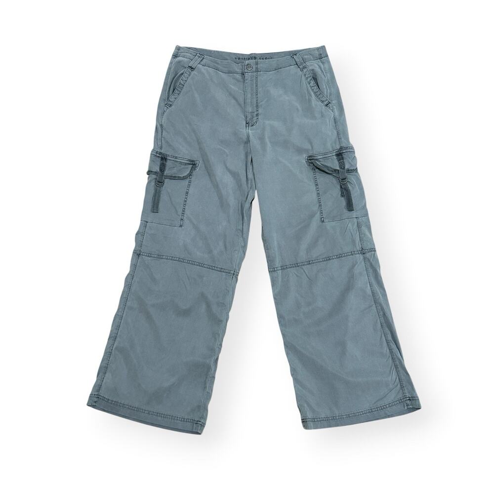 American Eagle Super High Rise Baggy Wide Leg Cargo Pants 16 Green 90s Grunge